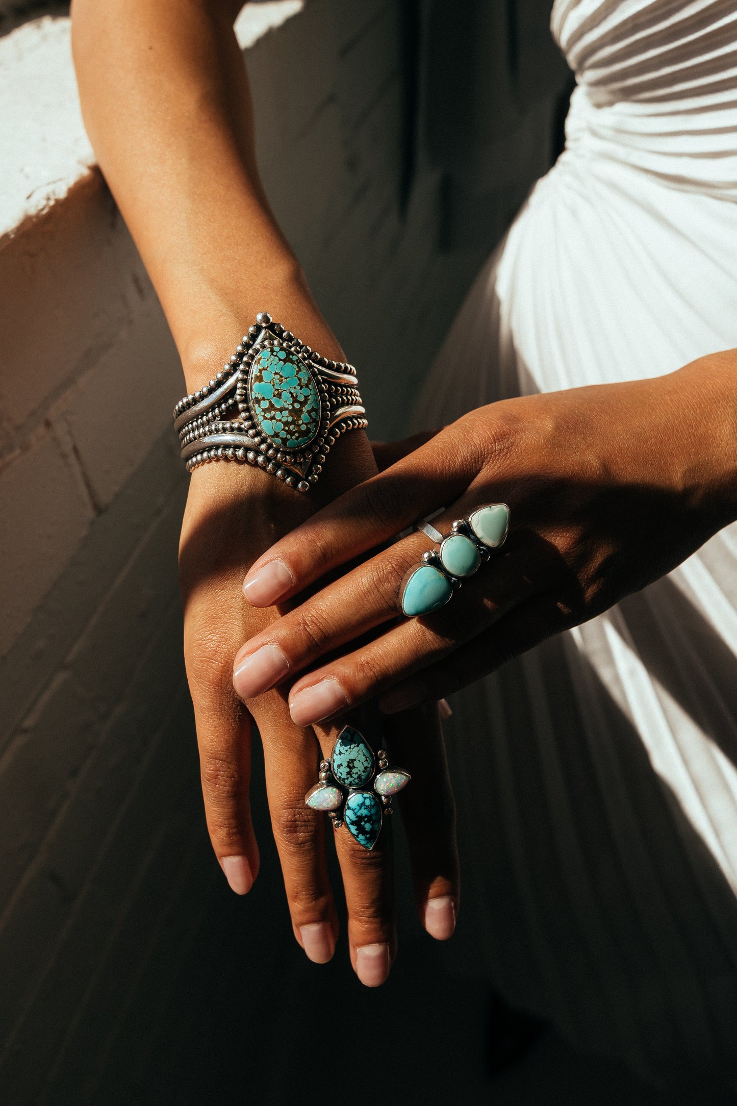 #8 Turquoise Beaded Sterling Silver Cuff