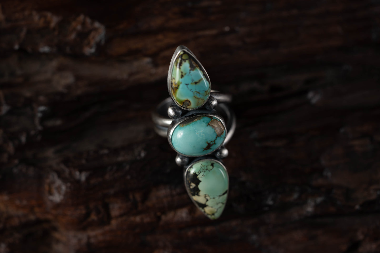 Black Hills Three-Stone Turquoise Ring - Size Adjustable