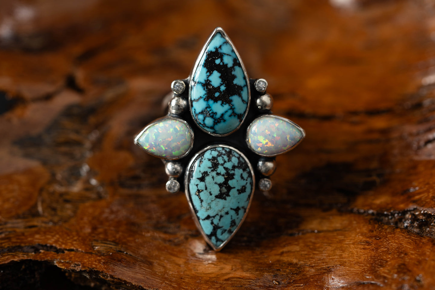Opal and Turquoise Four-Stone Ring - Size 7 3/4