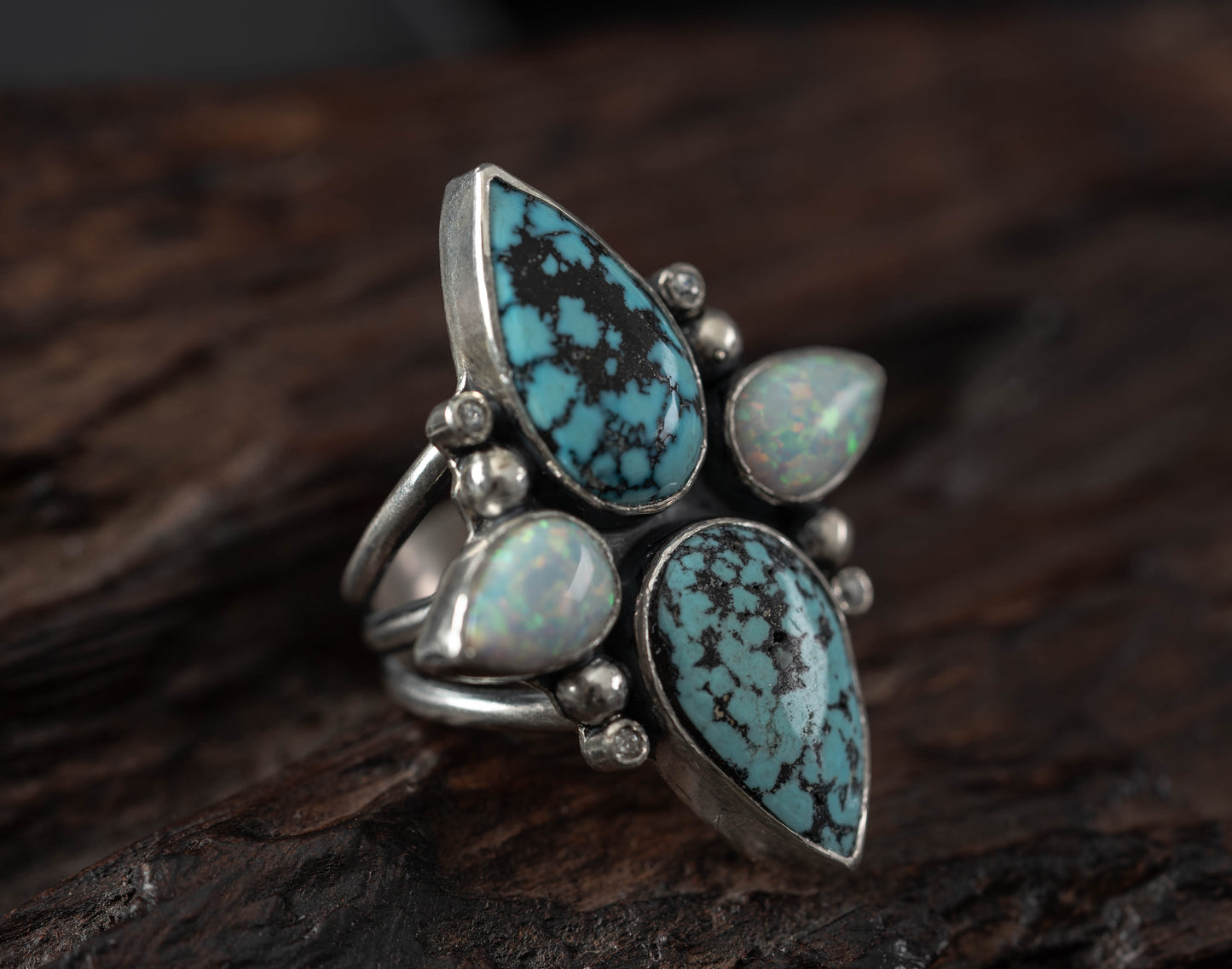 Opal and Turquoise Four-Stone Ring - Size 7 3/4