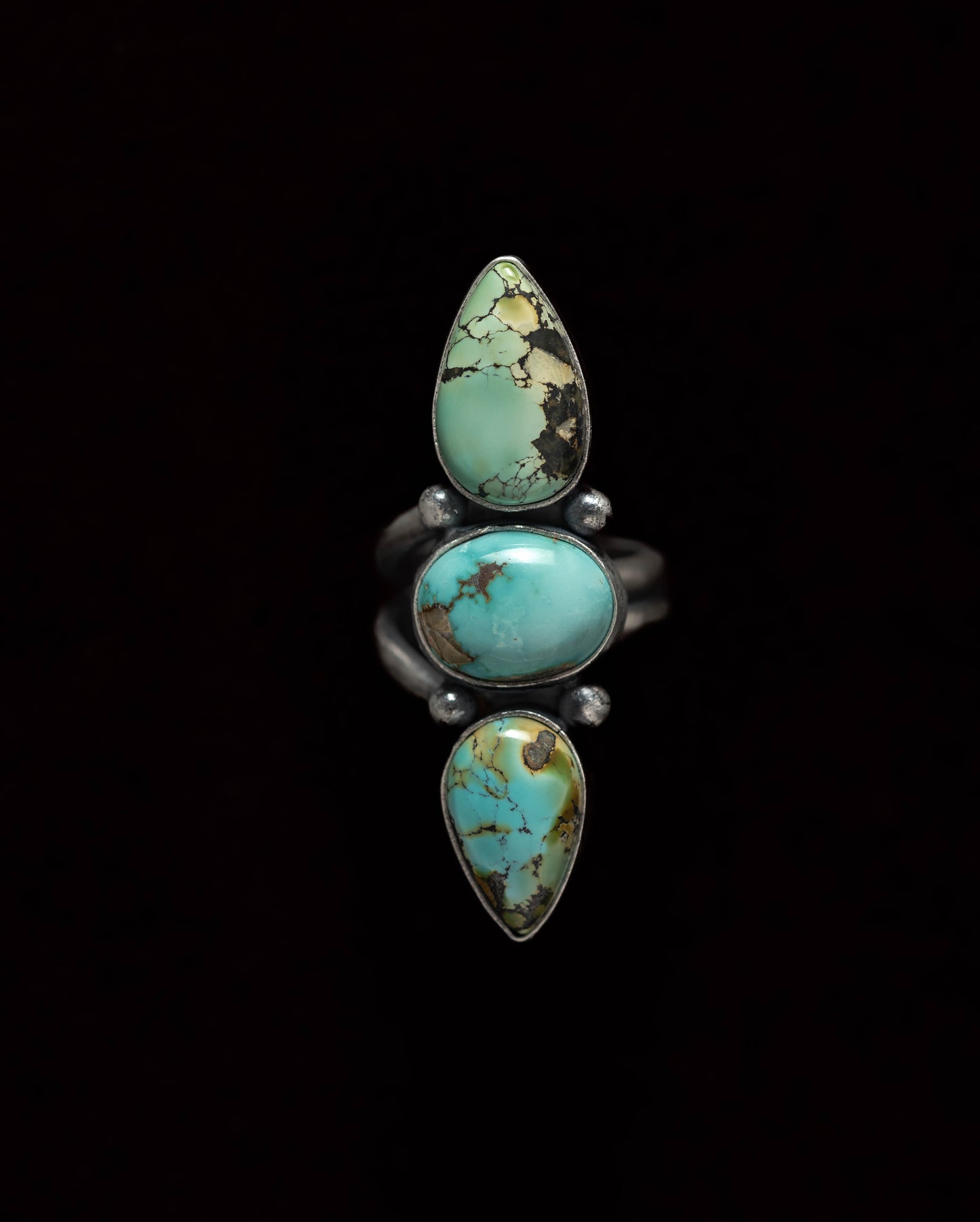 Black Hills Three-Stone Turquoise Ring - Size Adjustable