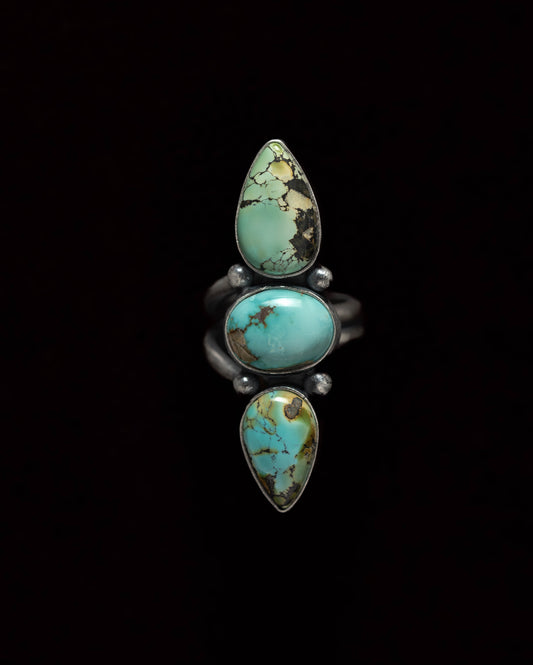 Black Hills Three-Stone Turquoise Ring - Size Adjustable