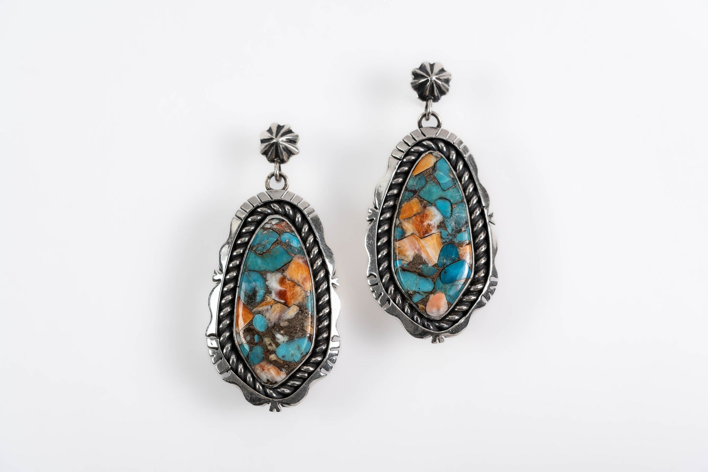 Turquoise & Spiny Oyster Earrings - Post back dangles