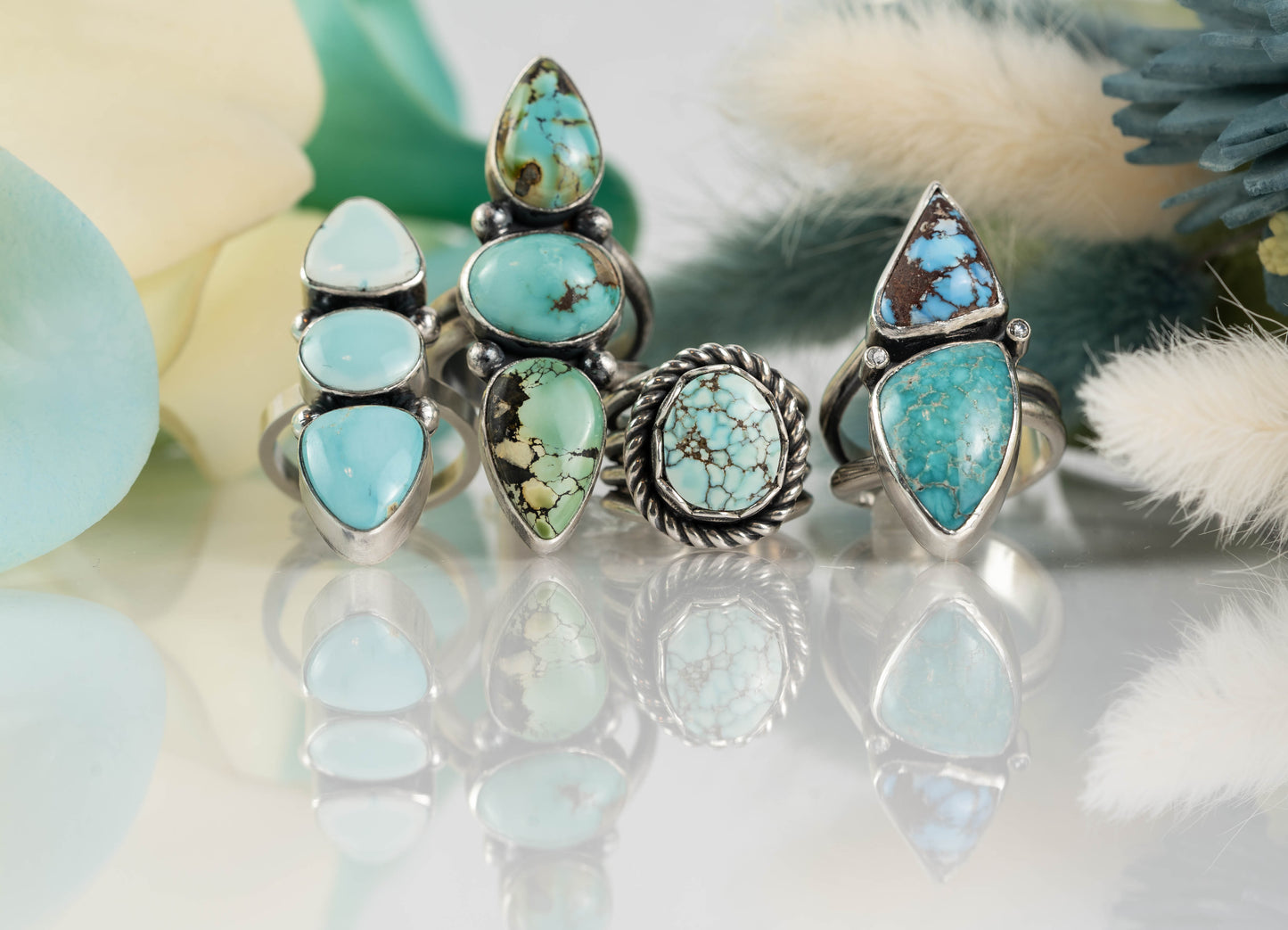 Black Hills Three-Stone Turquoise Ring - Size Adjustable