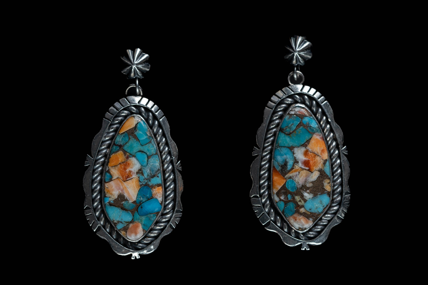 Turquoise & Spiny Oyster Earrings - Post back dangles