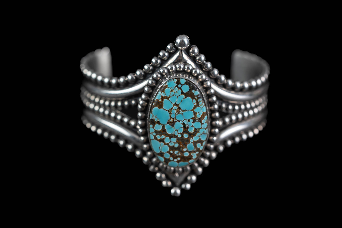 #8 Turquoise Beaded Sterling Silver Cuff