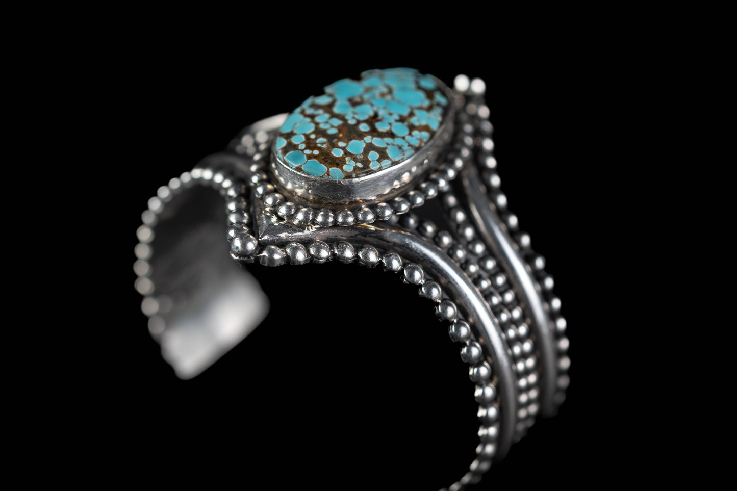 #8 Turquoise Beaded Sterling Silver Cuff