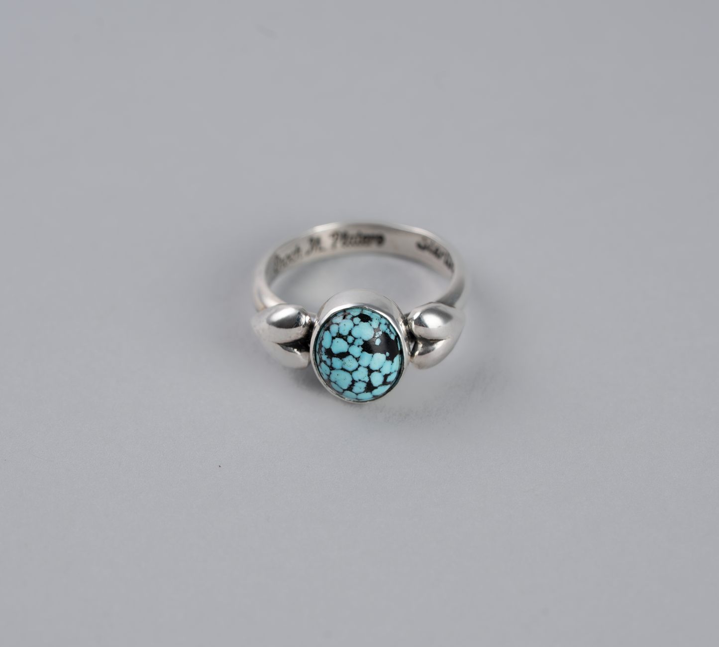 Kingman web turquoise with silver hearts ring - Size 7