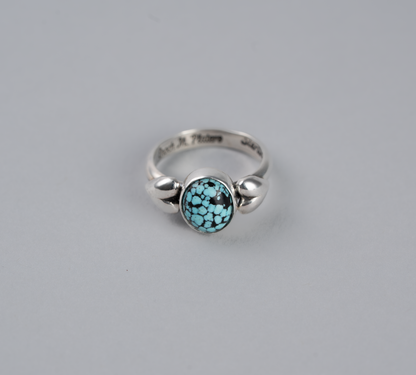 Kingman web turquoise with silver hearts ring - Size 7