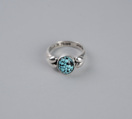 Kingman web turquoise with silver hearts ring - Size 7