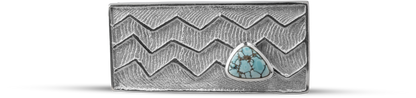 Cuttlebone cast belt buckle with Lone Mountain turquoise