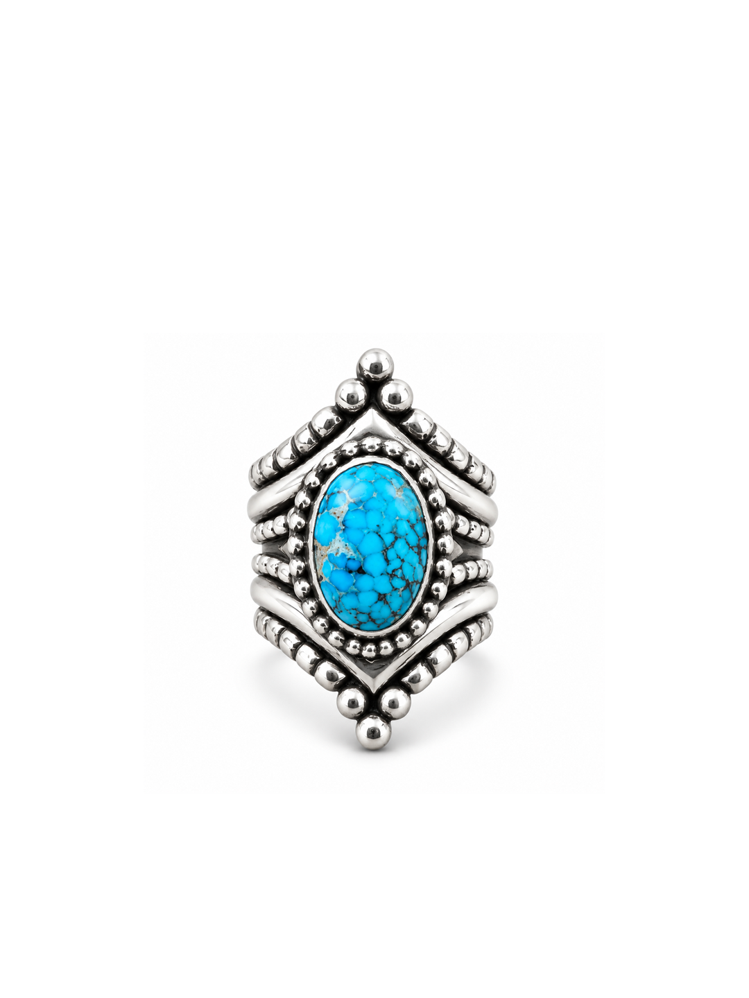 Silver Chevron Ring with Kingman Turquoise | Size 9.5