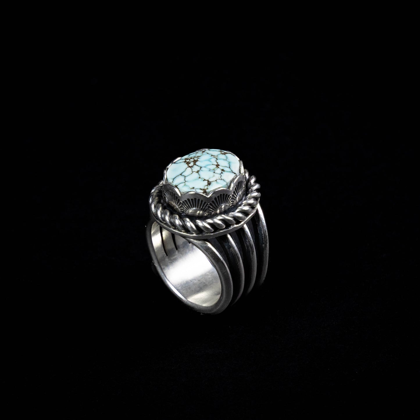 Lone Mountain Turquoise ring - Handcrafted Sterling Silver, size 6.5