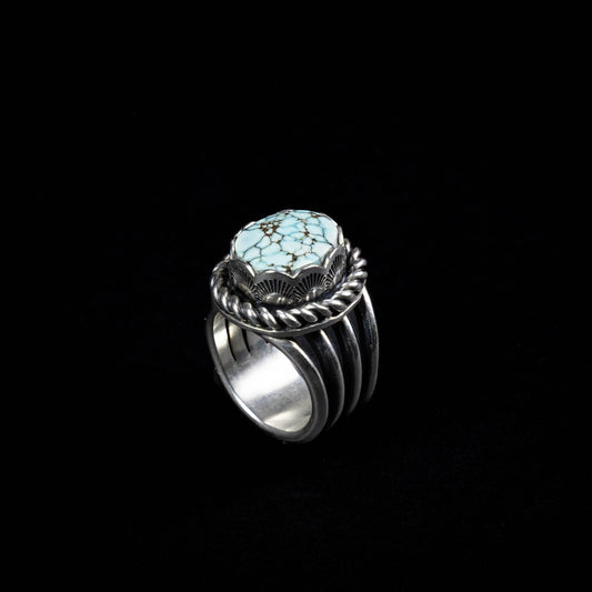 Lone Mountain Turquoise ring - Handcrafted Sterling Silver, size 6.5
