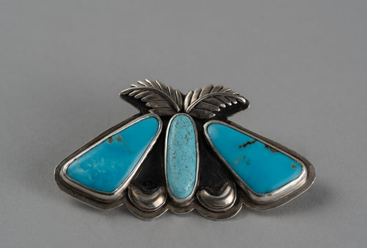 Campitos Turquoise Moth Sterling Silver Pin Brooch