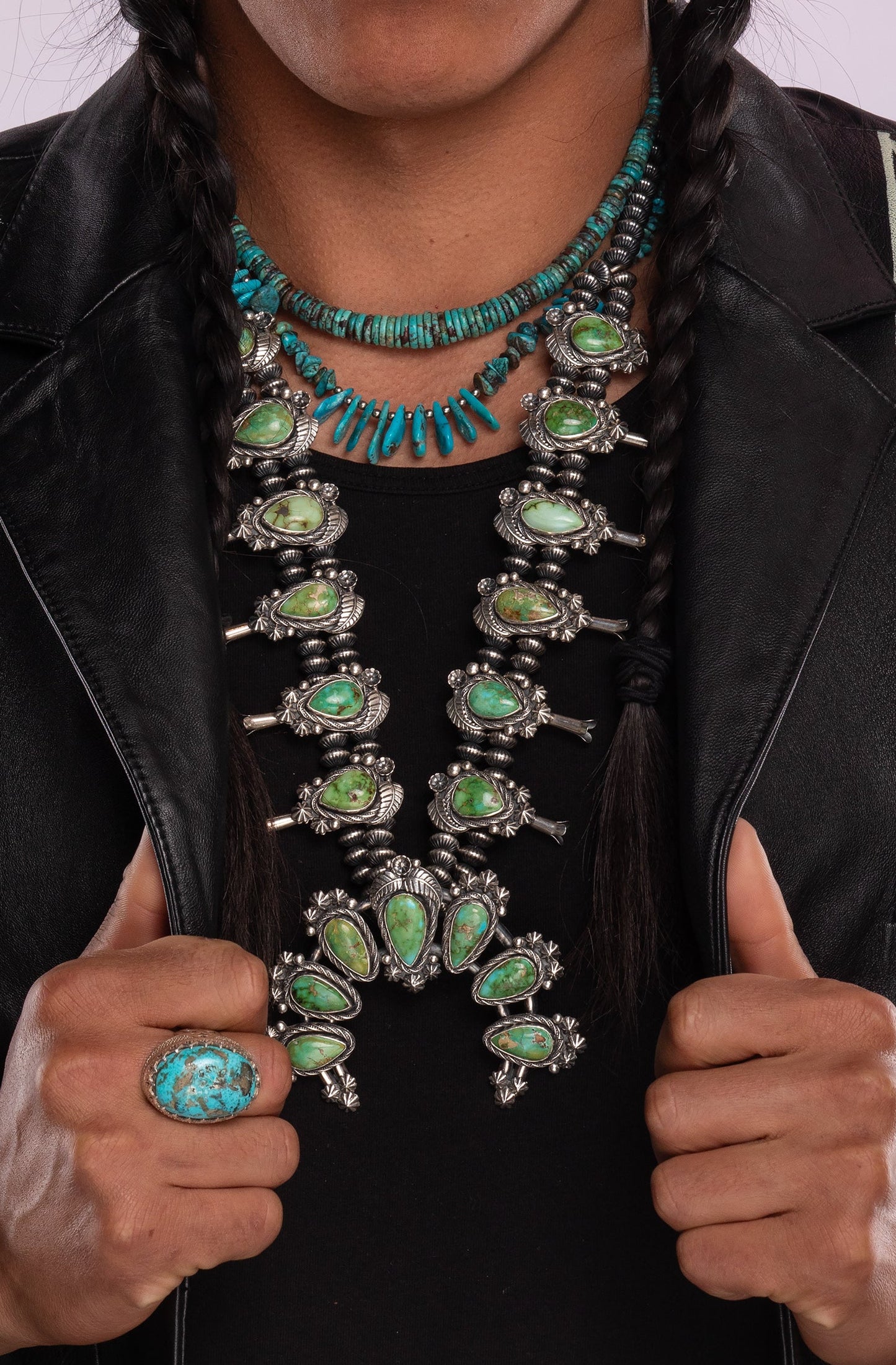 Sonoran Gold Turquoise Squash Blossom Necklace