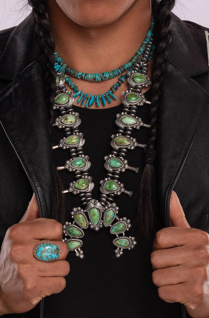 Sonoran Gold Turquoise Squash Blossom Necklace