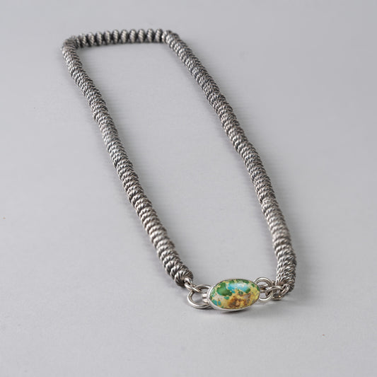 sterling silver bead necklace with turquoise clasp