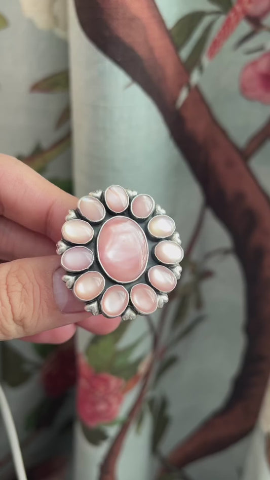 Pink Mother of Pearl and Mussel Ring | Size 7.5
