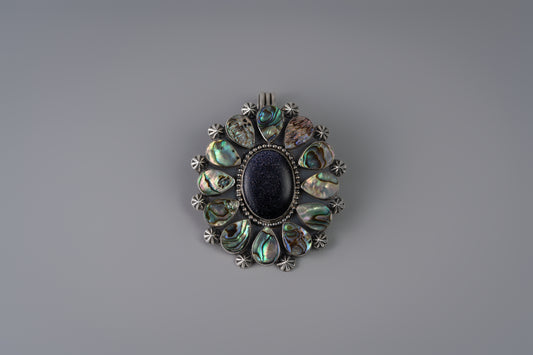 Blue Goldstone & Abalone Cluster Pendant