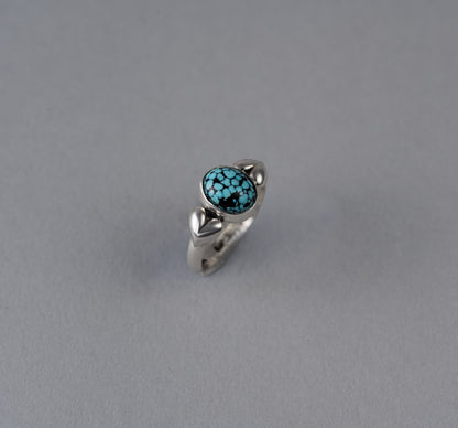 Kingman web turquoise with silver hearts ring - Size 7