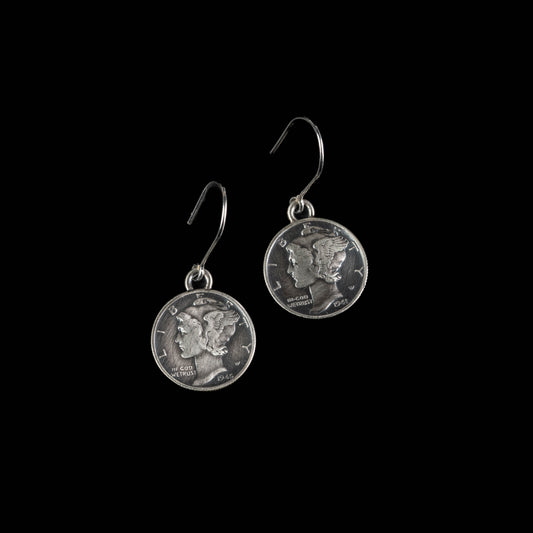 Mercury Dime Earrings in Coin Silver