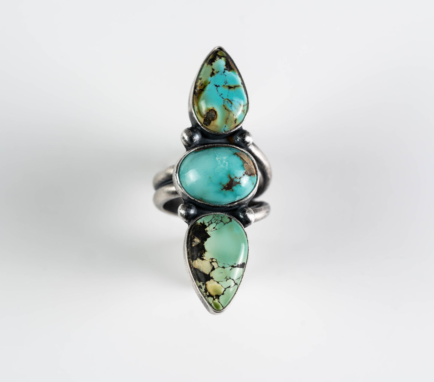 Black Hills Three-Stone Turquoise Ring - Size Adjustable