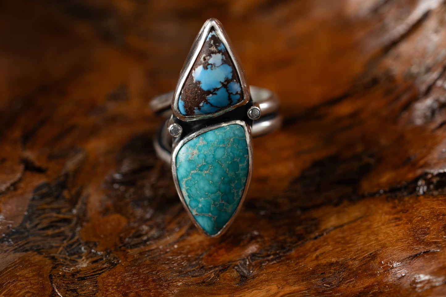 White Water and Golden Hills Turquoise Ring - Size Adjustable