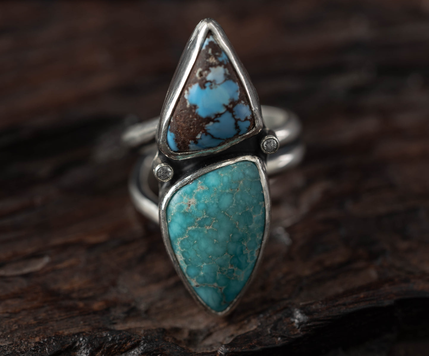 White Water and Golden Hills Turquoise Ring - Size Adjustable