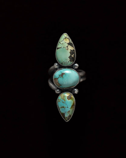 Black Hills Three-Stone Turquoise Ring - Size Adjustable