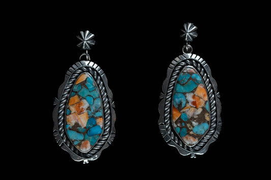 Turquoise & Spiny Oyster Earrings - Post back dangles