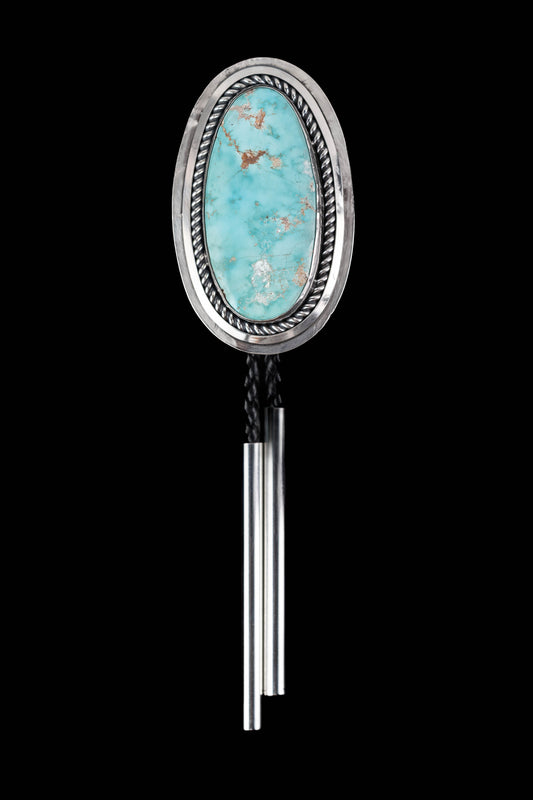 Oval Turquoise Sterling Silver Bolo Tie