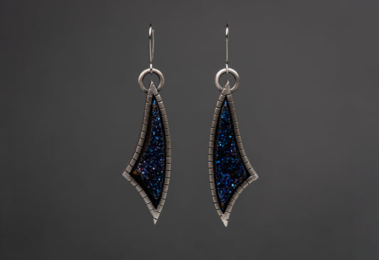 Castellated Sterling Silver Druzy Earrings